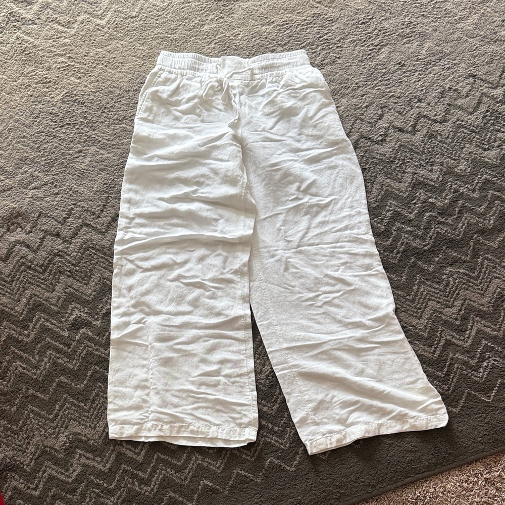 a new day White Linen-Blend Wide Leg Drawstring Pants